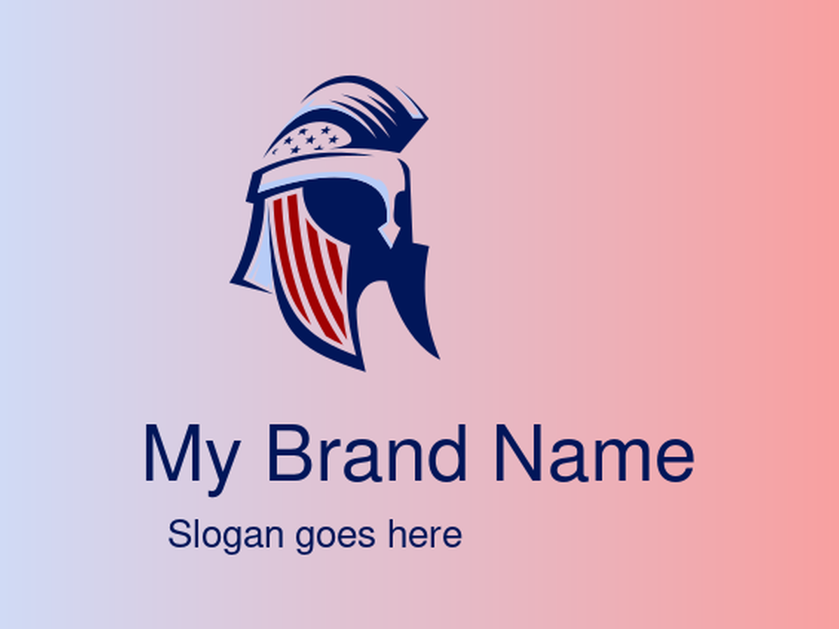 Dynamic Red, White, and Blue Spartan Helmet with Stars and Stripes Logo Design for Patriotic Strength Brands